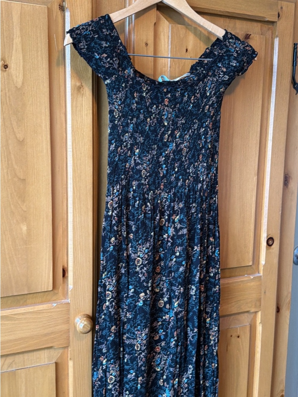 Smocked Floral Maxi Dress in Dark Teal